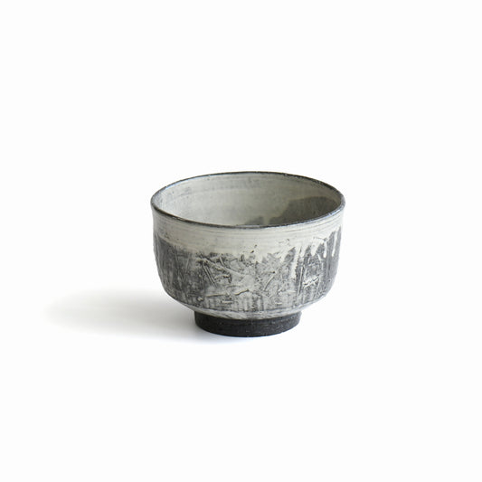 Shijima Gray White Matcha Bowl by Takeshi Honda