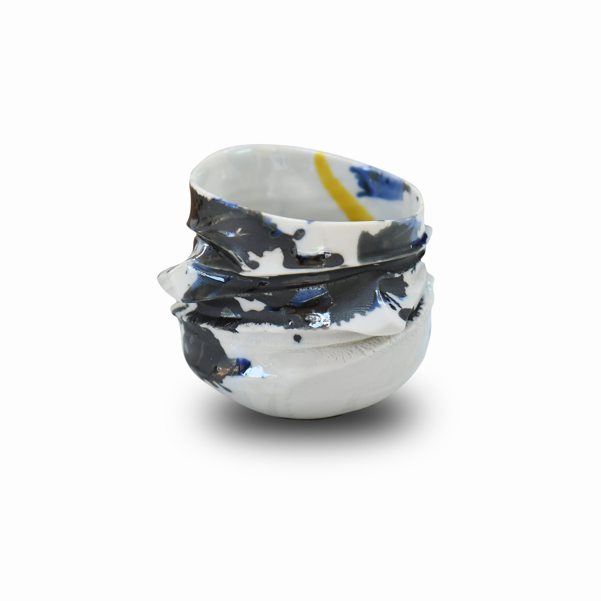 Ensai guinomi #3 front – flame-toned handmade sake cup with sculptural spiral.