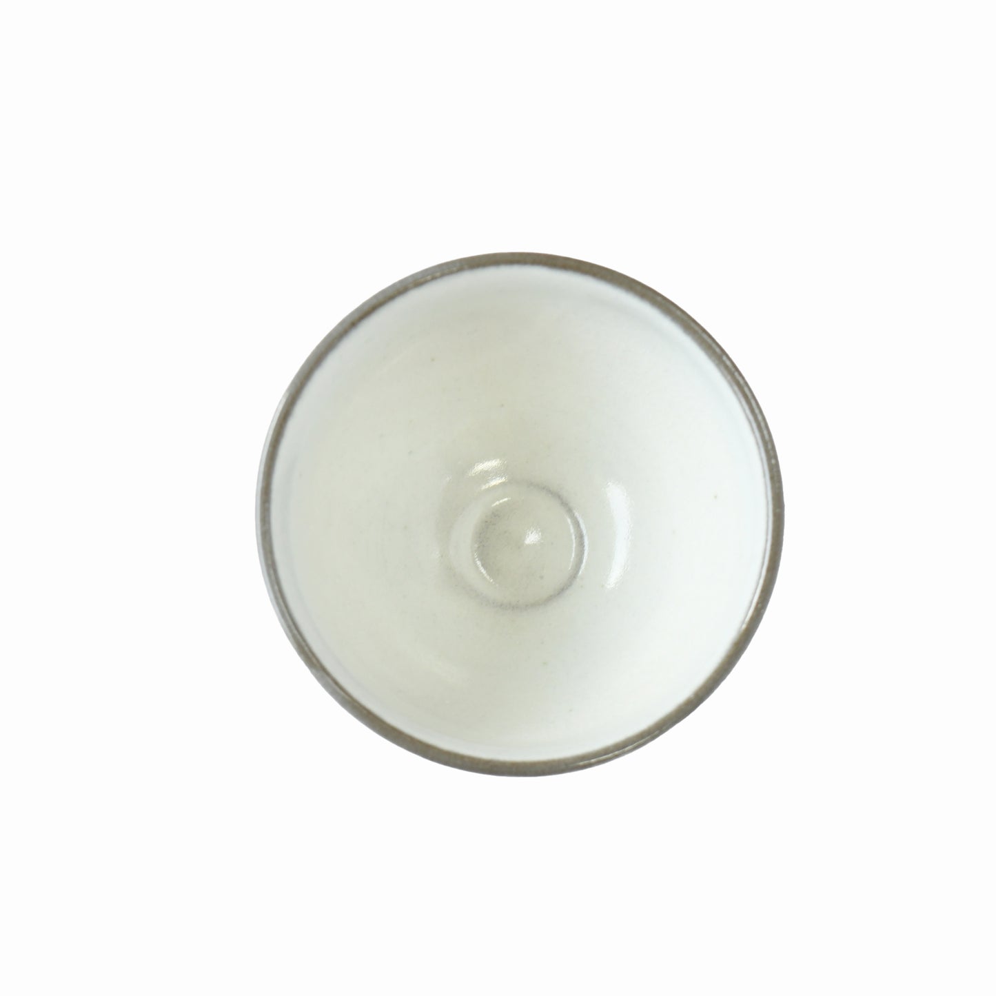 Interior view of ivory white matcha bowl with light brown rim