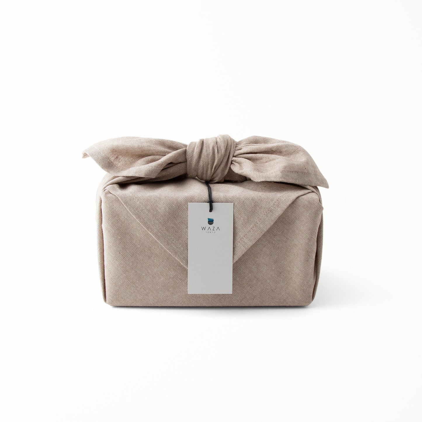 Linen furoshiki wrapped Joshua Blue tea set box with tag
