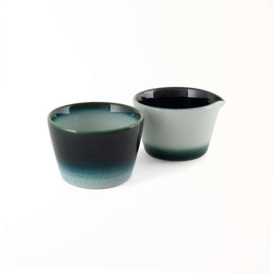 Sugar and creamer set Shima White Seto Blue made in Japan glossy white and deep blue colors