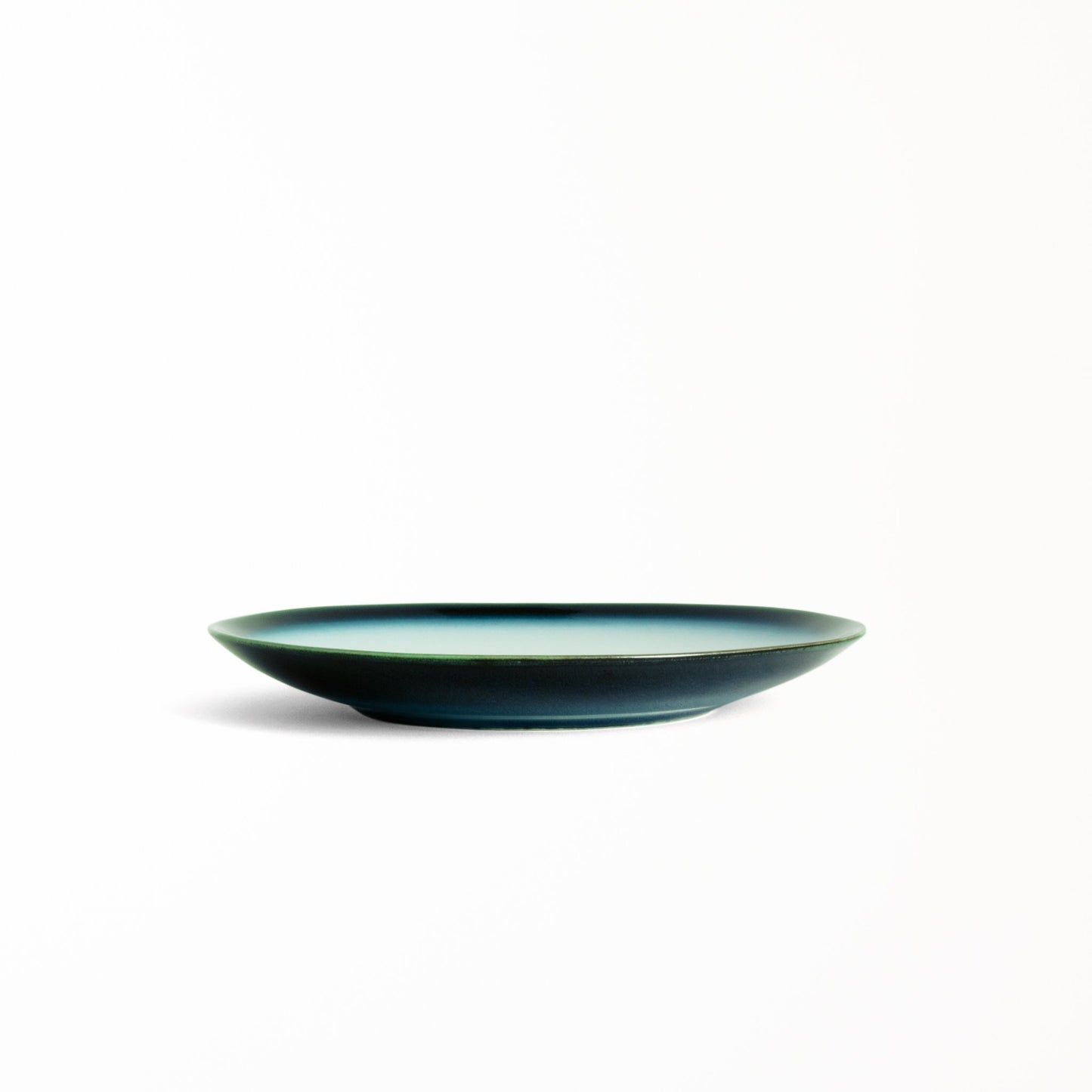 Japanese salad plate design Shima White glossy deep blue glaze diffusing to a lighter blue at base