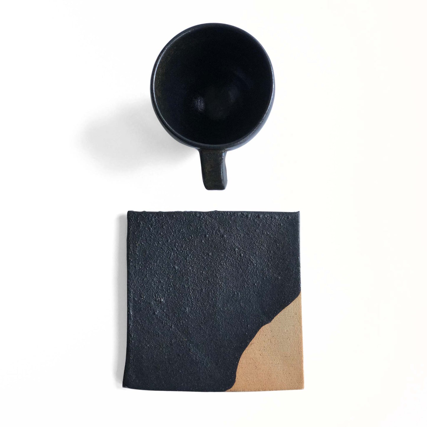 Dessert set with coffee/tea cup and square glazed tile dish
