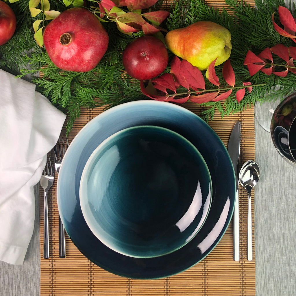Seto Blue 4-Piece Japanese Modern Dinnerware Set