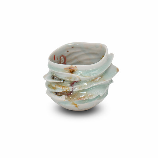 Ensai guinomi #1 front view – flame-glazed handmade sake cup by Asato Ikeda.