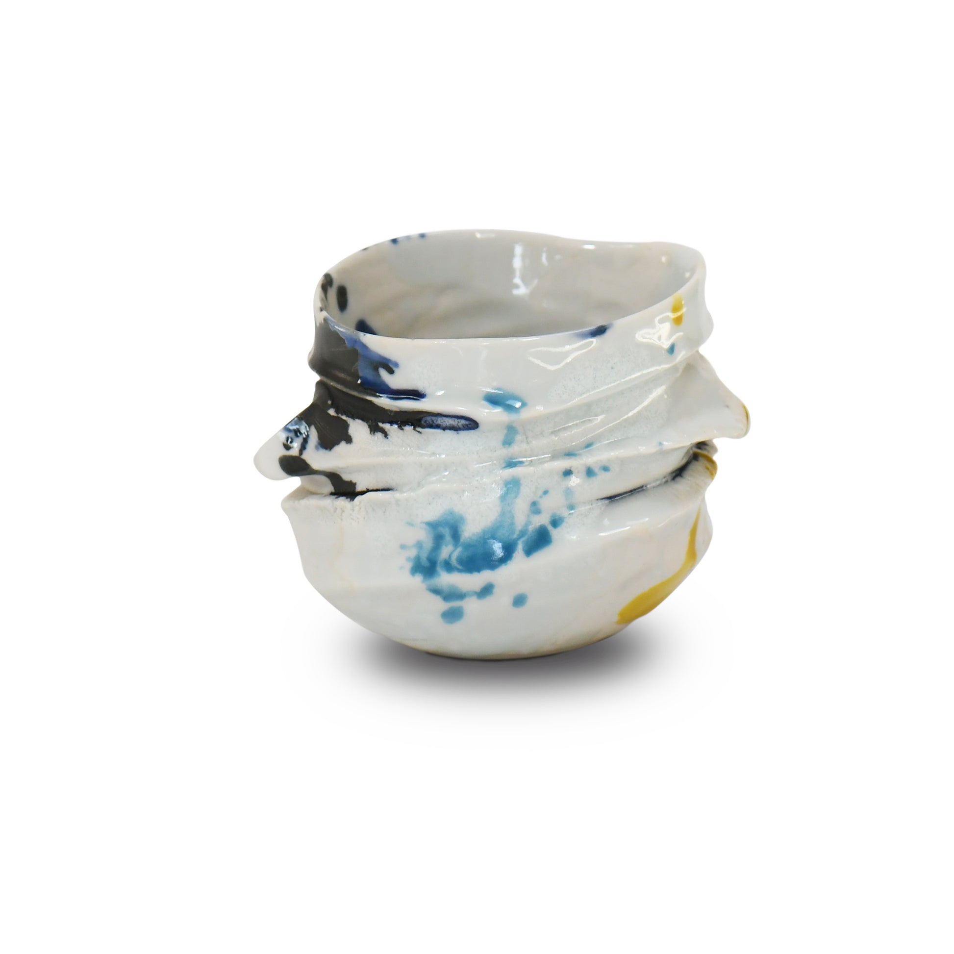 Ensai guinomi #3 back – deep ridges with vibrant glaze by Asato Ikeda