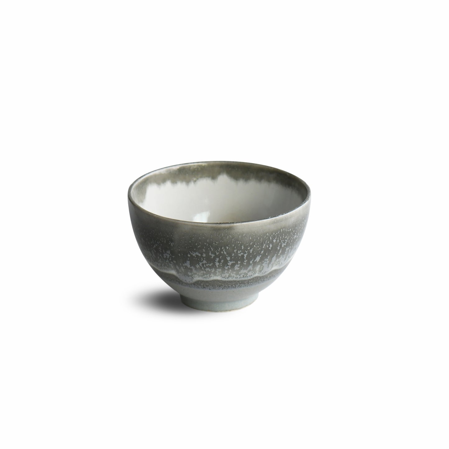 Front view of Yusui Stormy Moss matcha bowl by Shinko Kiln with smoky olive matte glaze and gently flared rim