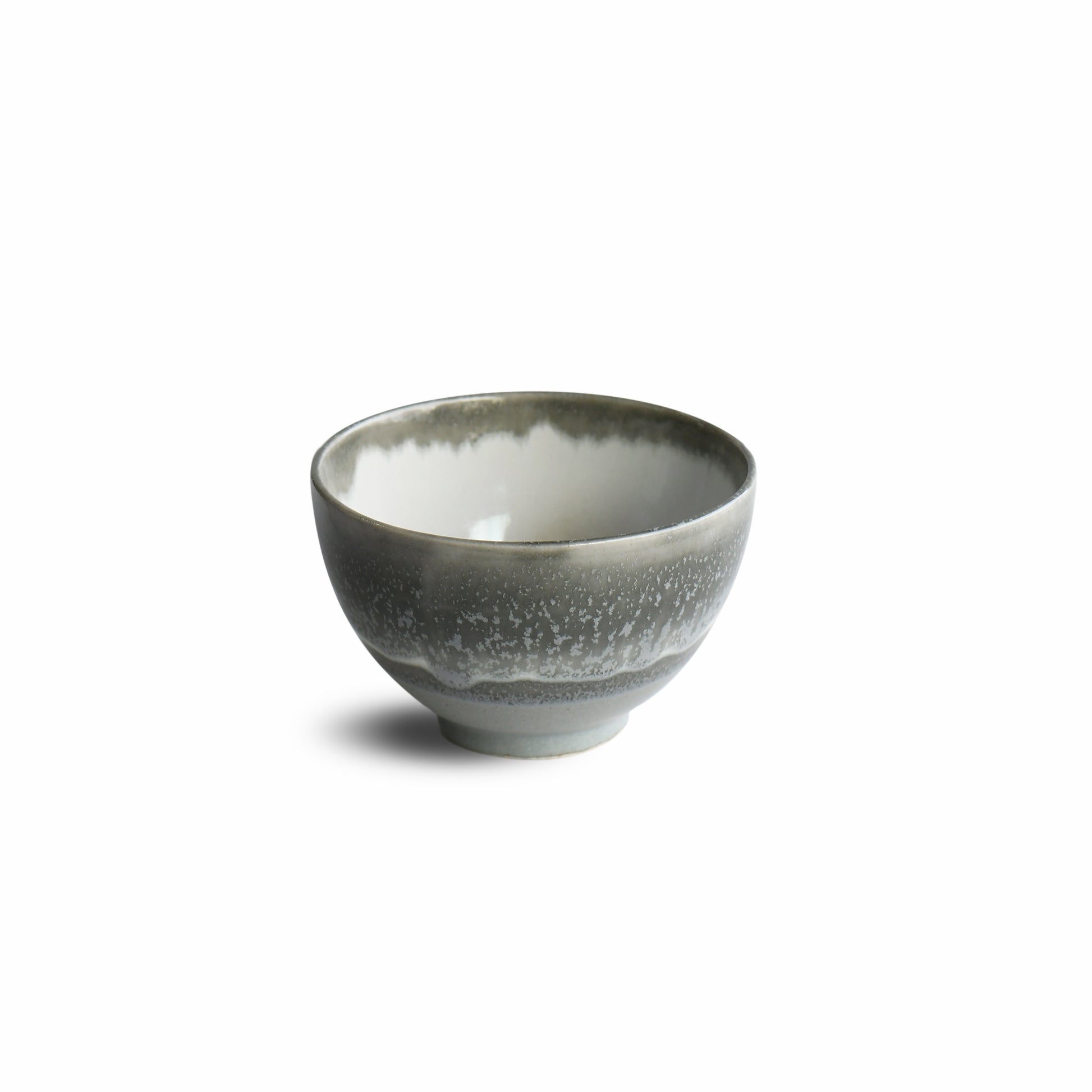 Front view of Yusui Stormy Moss matcha bowl by Shinko Kiln with smoky olive matte glaze and gently flared rim