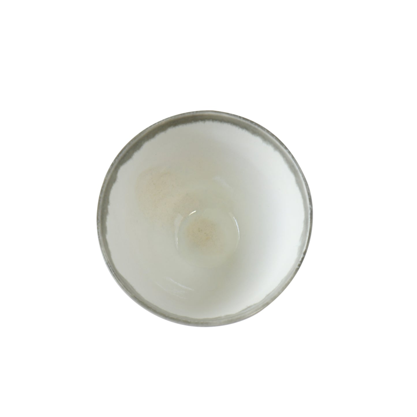 Interior of Yusui Stormy Moss matcha bowl revealing subtle sheen and natural glaze variation