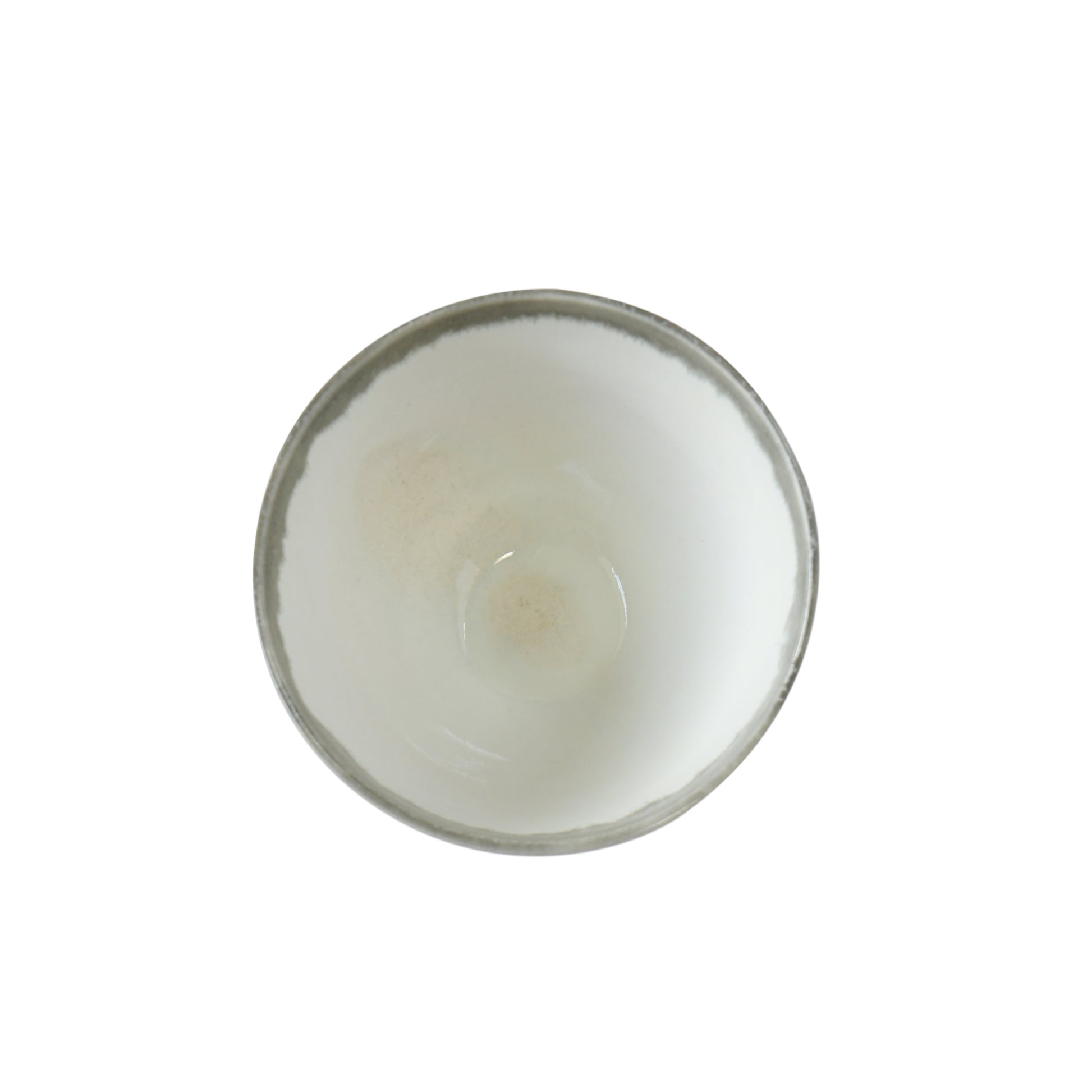 Interior of Yusui Stormy Moss matcha bowl revealing subtle sheen and natural glaze variation