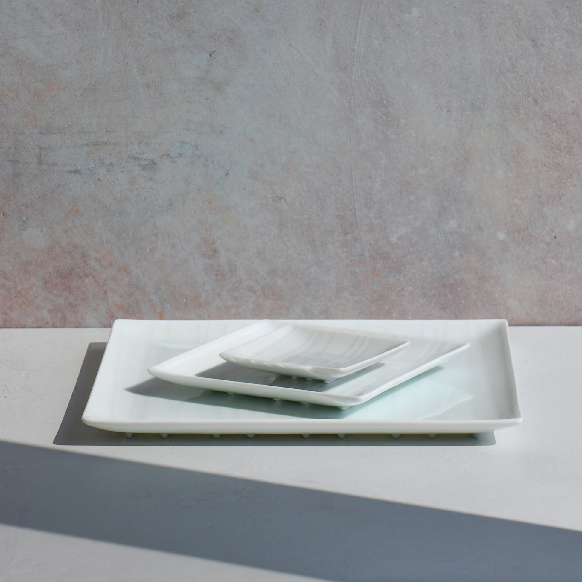 3 plates are stucked. Simple and elegant Japanese tableware. Good for casual and formal setting.  timeless beauty of Japanese ceramics for the modern house.