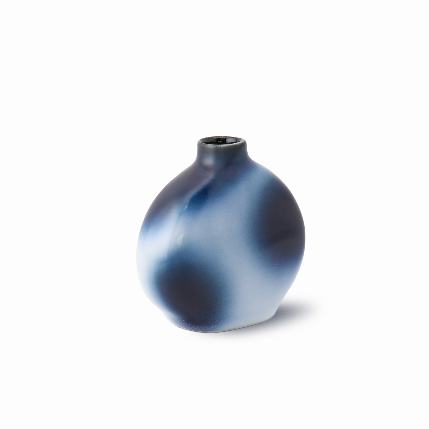 Handcrafted mini vase in misty blue-gray glaze – back view