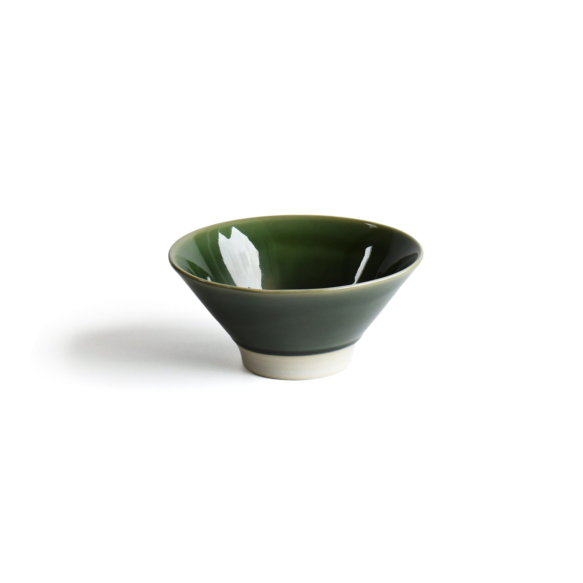 Suiran handcrafted Japanese bowl with a deep emerald green glaze and gently flared silhouette
