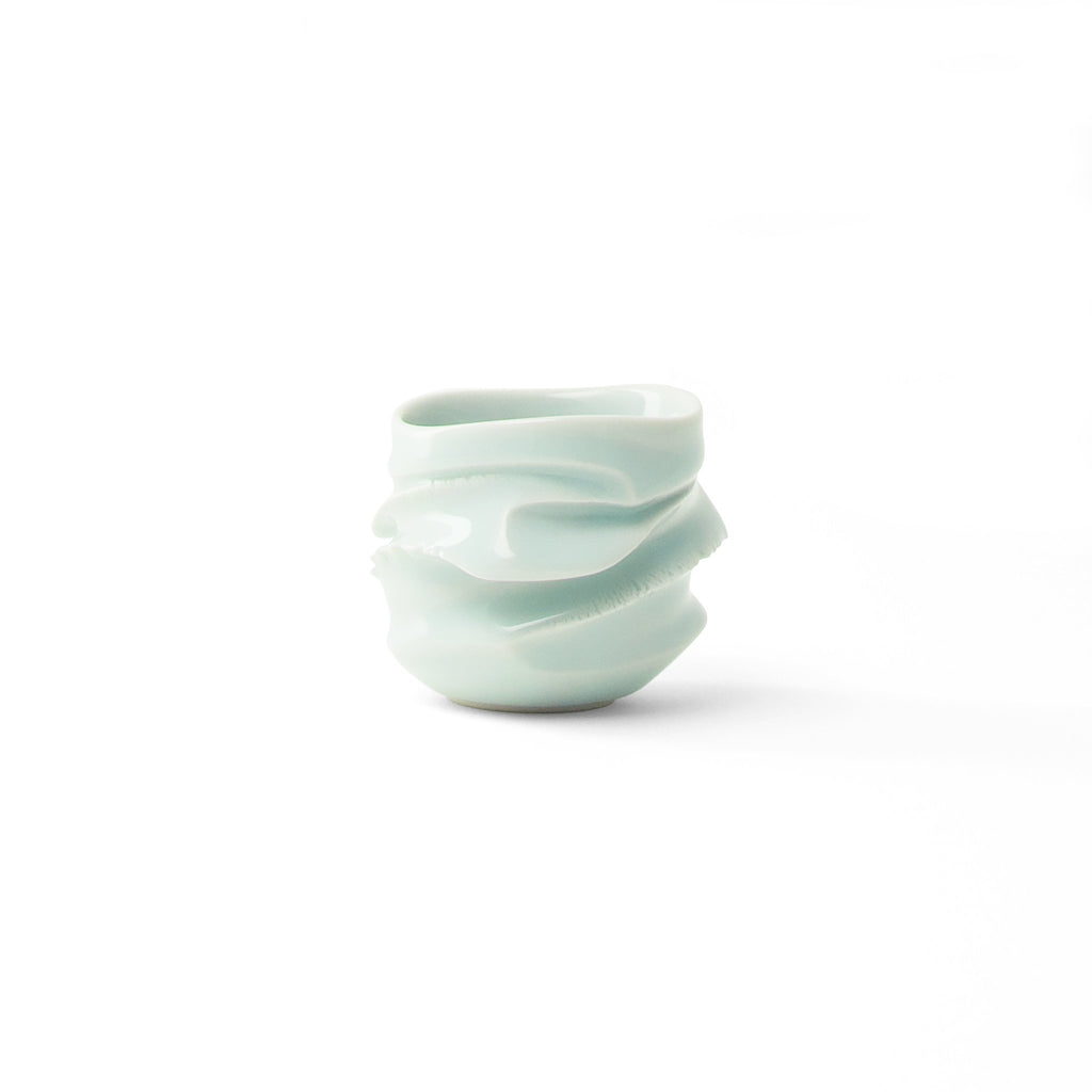 Japanese small sake cup Gladdy’s Sounds organic spirals ergonomically designed