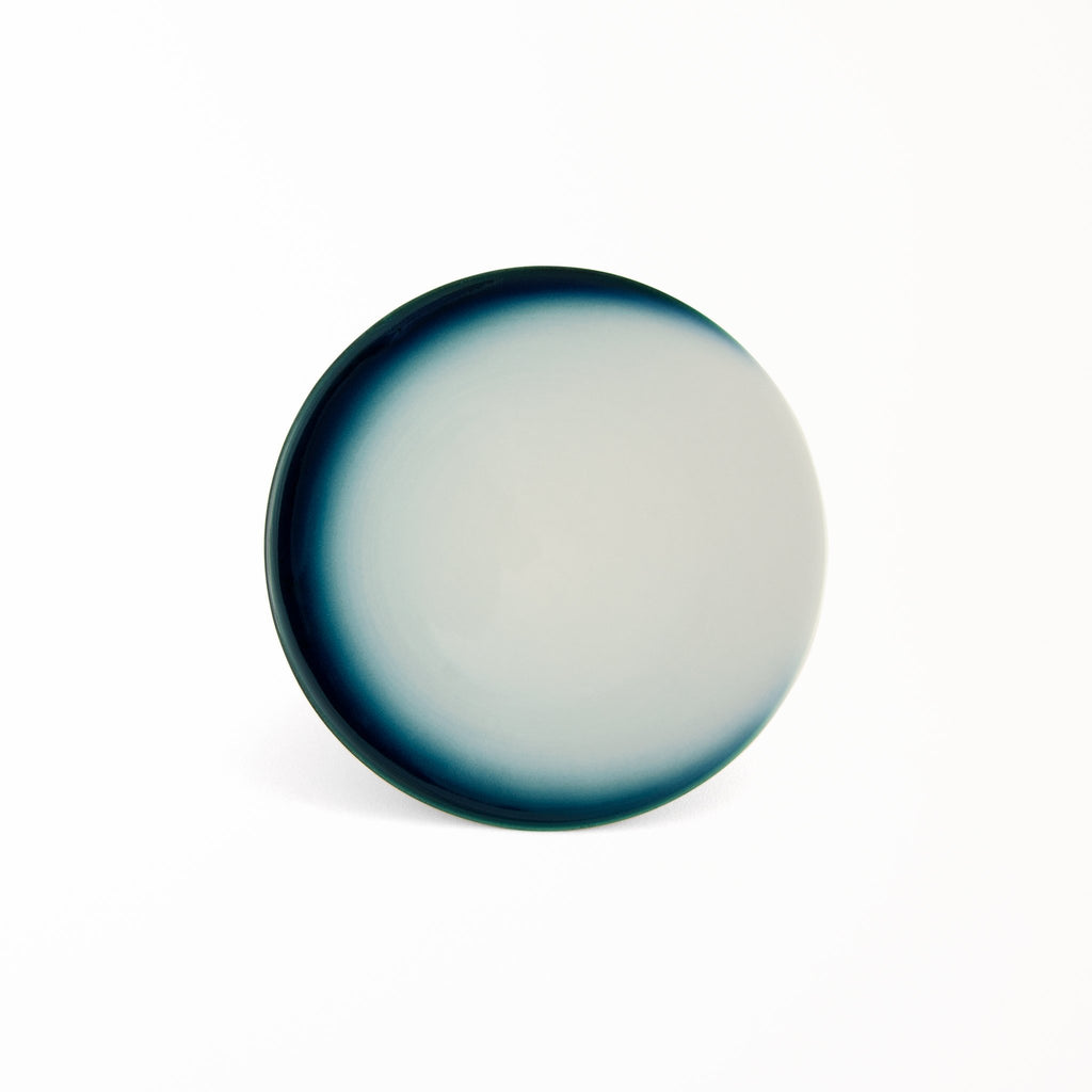 White dessert plate Joshua Blue Premium with deep blue moon shaped crescent
