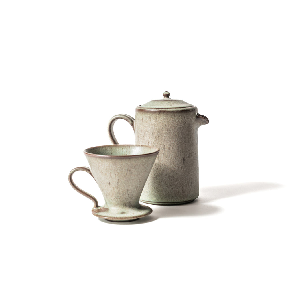 Kanade Matte Opal Green Coffee Dripper Set | Handmade Japanese Pottery