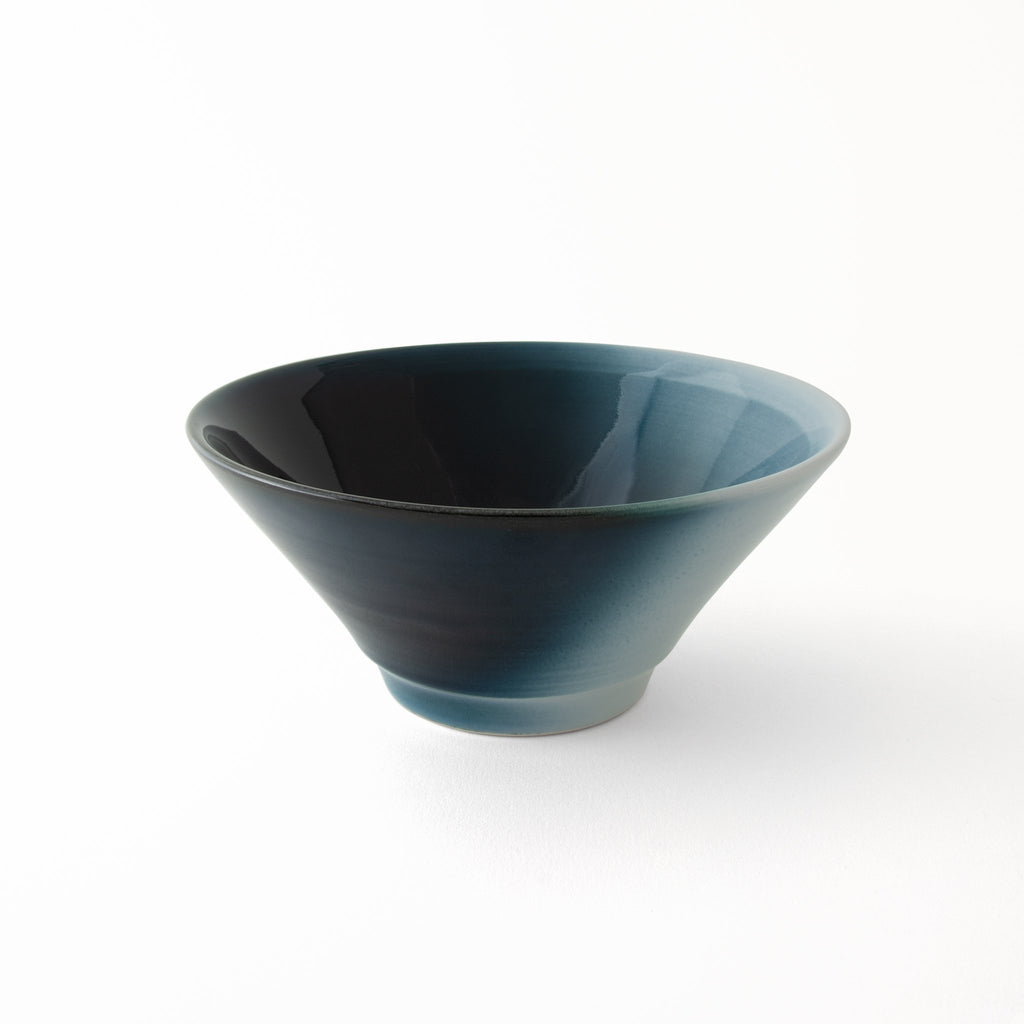 Midnight blue dissolving to white Japanese modern ramen bowl 