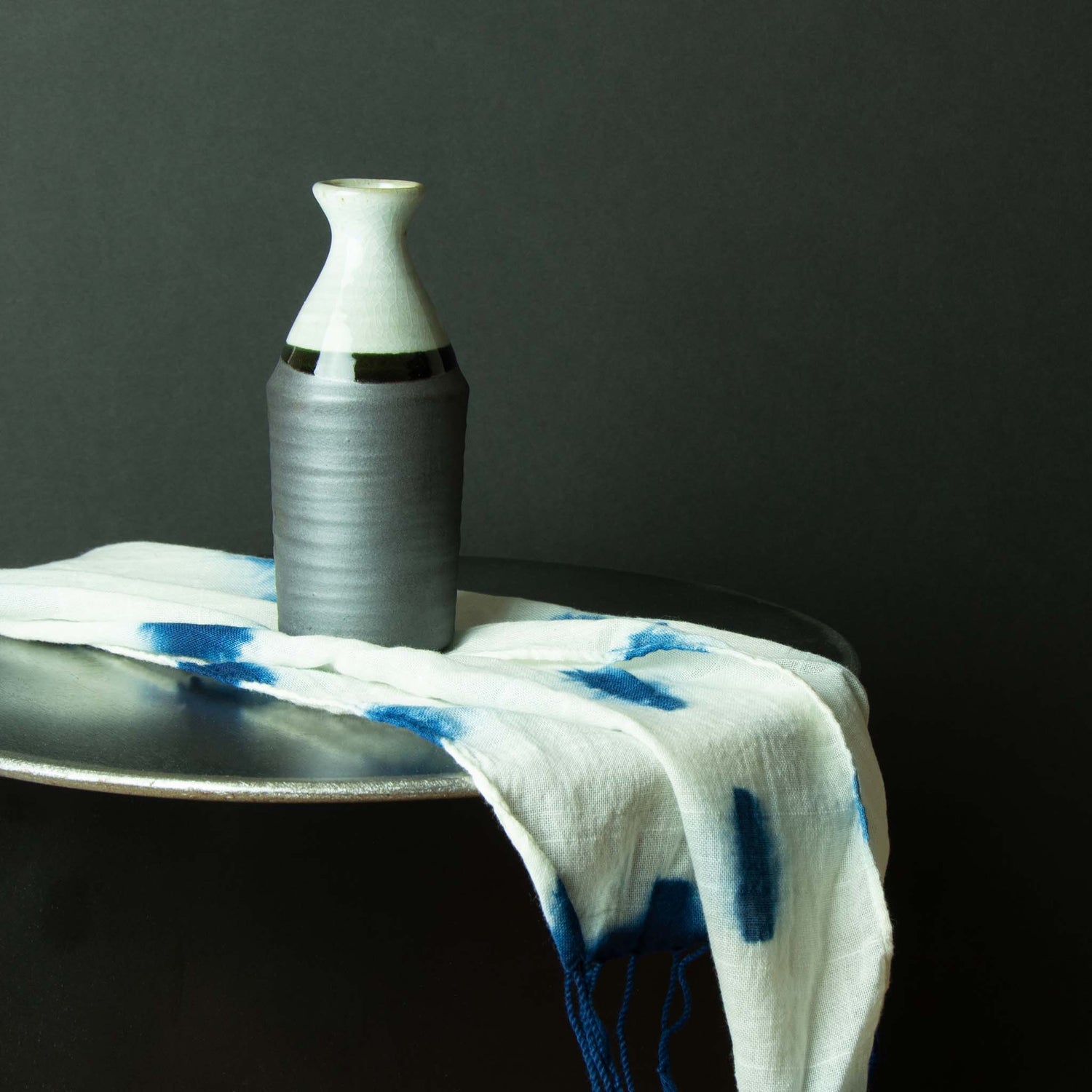 Grey and white sake container vase