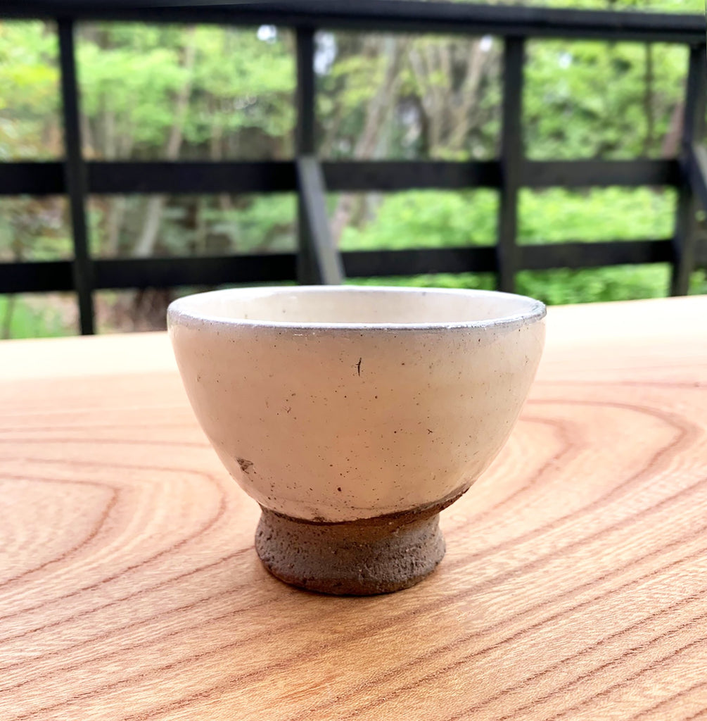 Anagama Japanese Kohiki tea and sake cup off white crackled glaze unglazed brown base